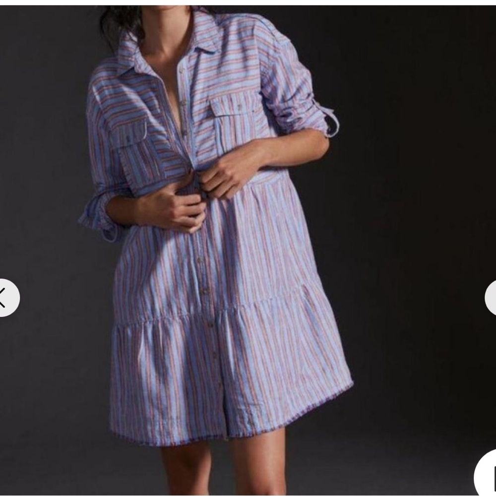 Anthropologie x Pilcro Tiered Striped Button-Up Dress